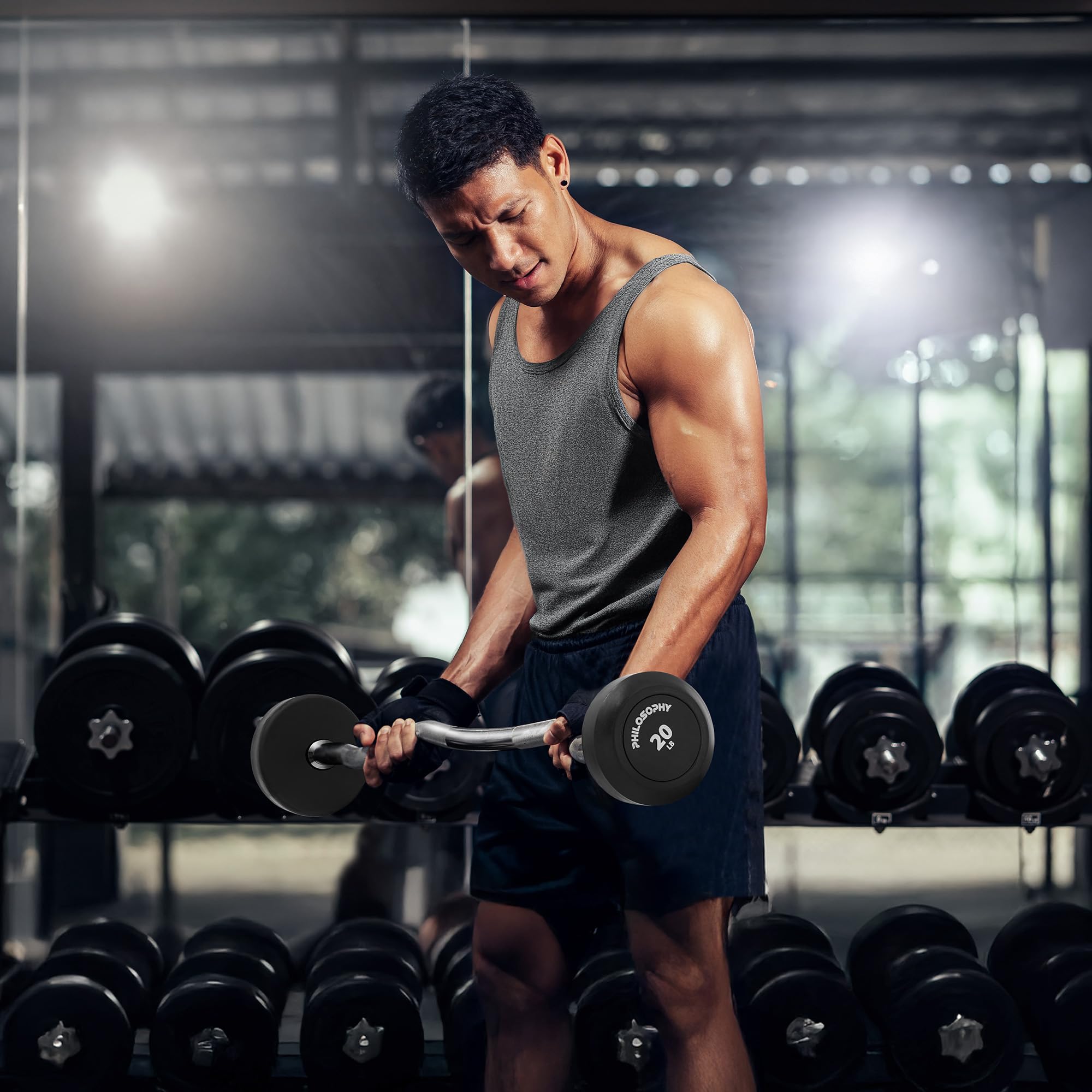 Amazon | フィロソフィージムラバー固定バーベル、20ポンド プレロード